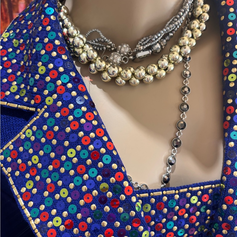 St. John royal blue multi  Blazer with Multicolor Sequin Trim paillettes 12 L - Picture 2 of 8